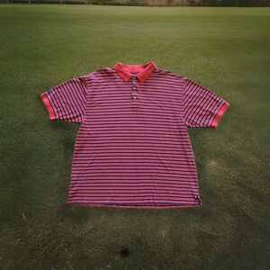 PING Collection 100% Pima Cotton XL Golf ShortSleeve Polo Shirt pink/navy Stripe
